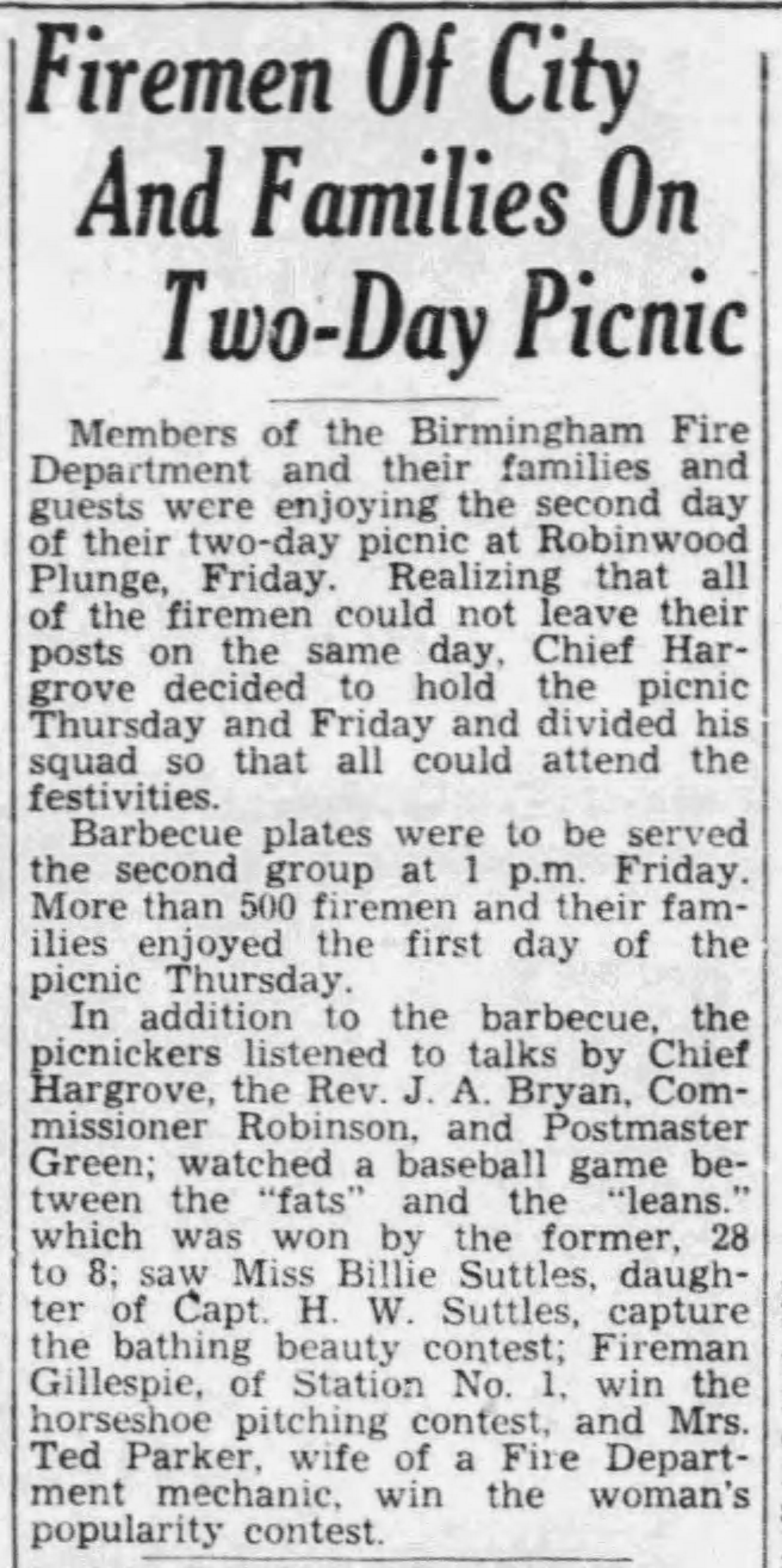 Firemen of City And Families On Two-Day Picnic